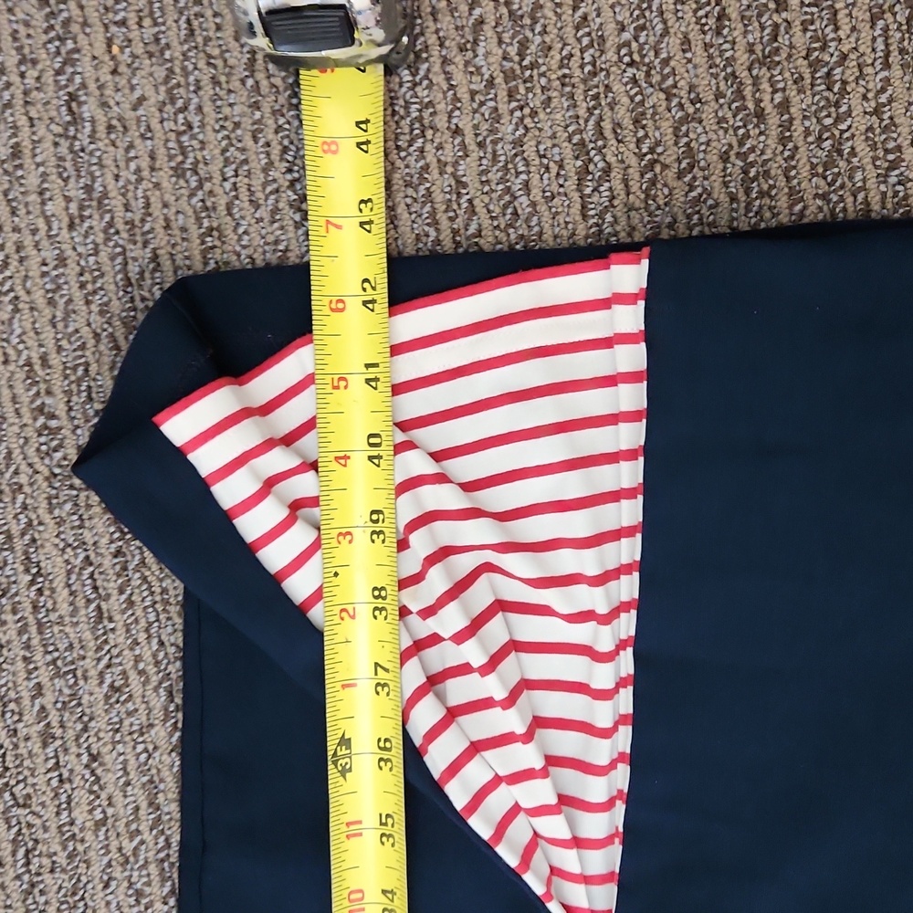 Navy and Red Striped V-Neck Pencil Dress - Picture 13 of 15